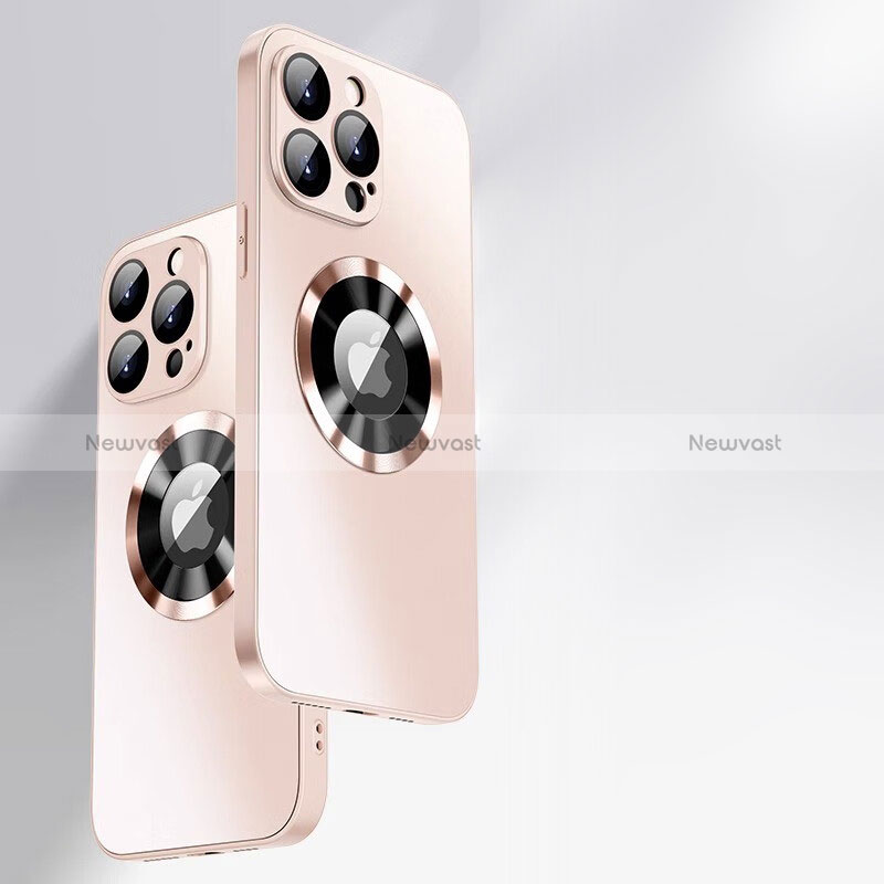 Silicone Frame Mirror Case Cover with Mag-Safe Magnetic for Apple iPhone 15 Pro Rose Gold