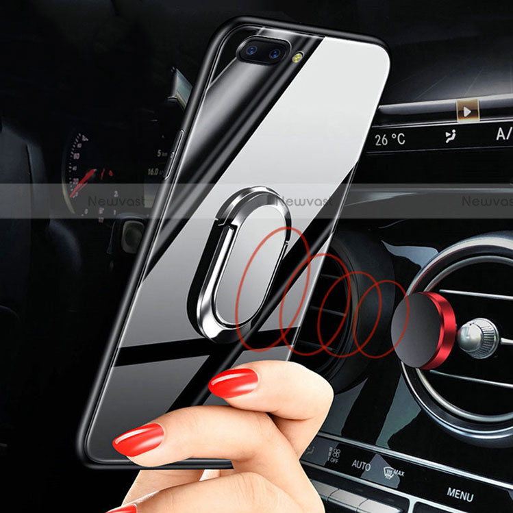 Silicone Frame Mirror Case Cover with Magnetic Finger Ring Stand A01 for Oppo A5