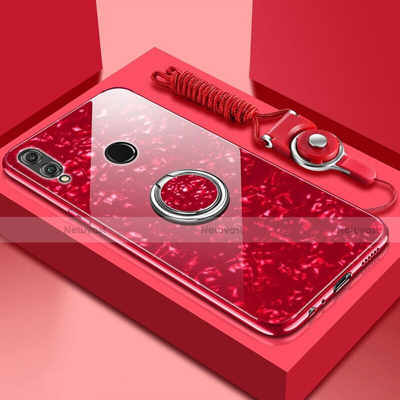 Silicone Frame Mirror Case Cover with Magnetic Finger Ring Stand for Huawei Enjoy 9 Plus Red