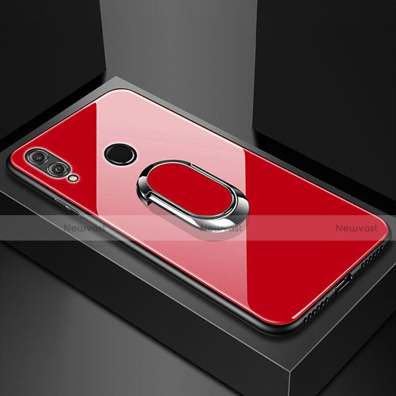 Silicone Frame Mirror Case Cover with Magnetic Finger Ring Stand for Huawei Honor View 10 Lite Red