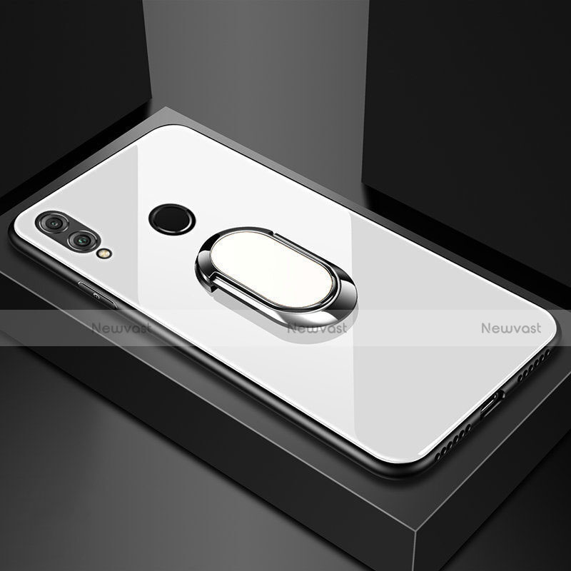 Silicone Frame Mirror Case Cover with Magnetic Finger Ring Stand for Huawei Honor View 10 Lite White