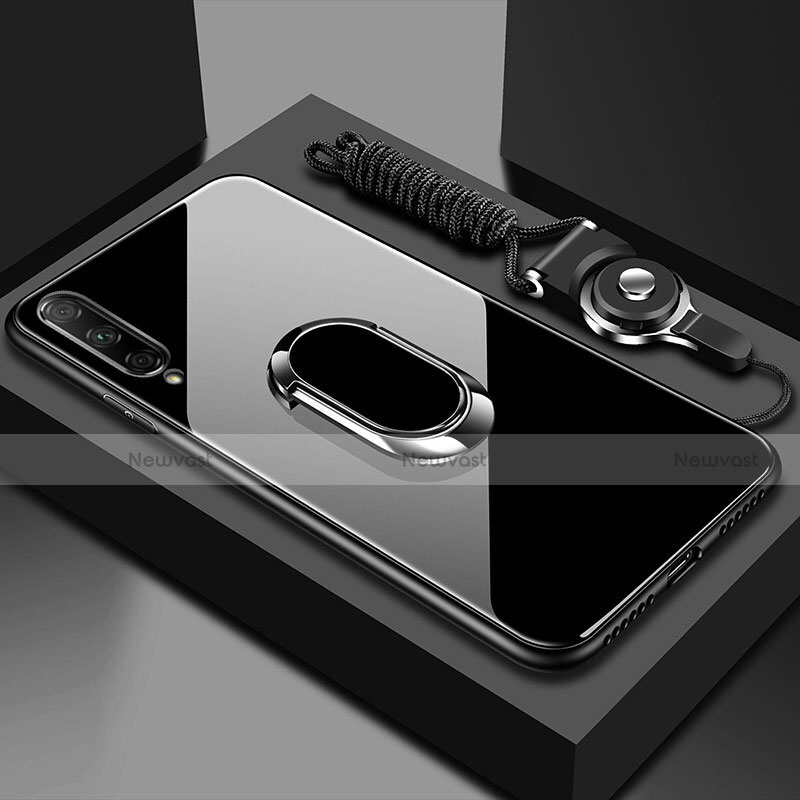 Silicone Frame Mirror Case Cover with Magnetic Finger Ring Stand for Huawei P Smart Pro (2019) Black