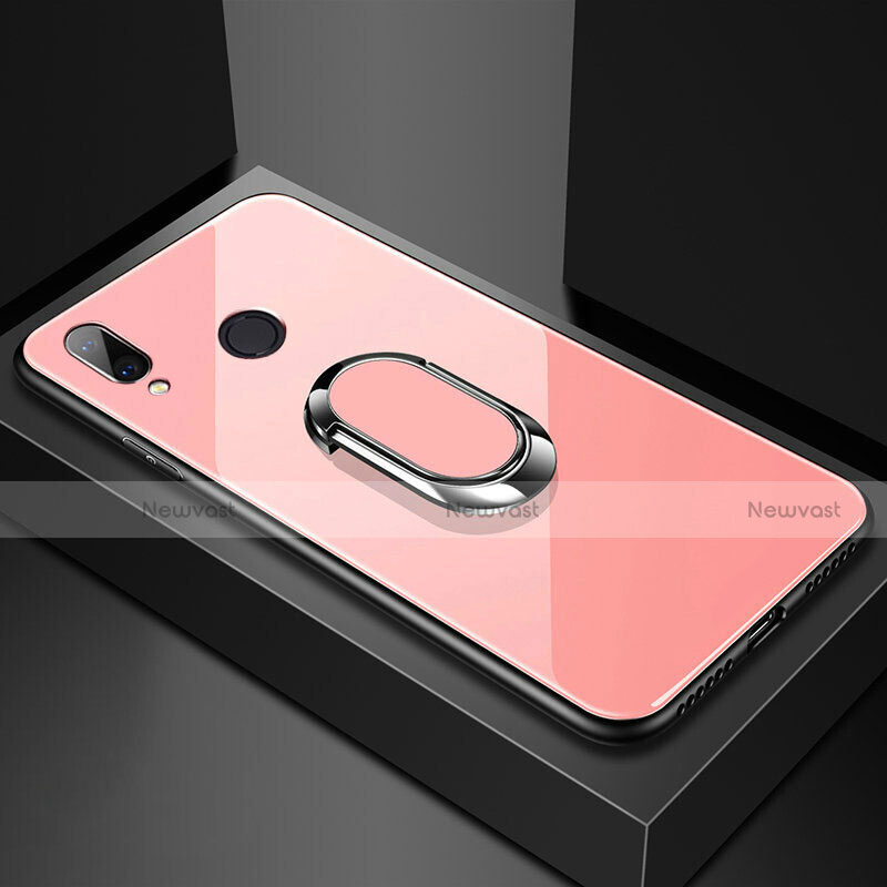 Silicone Frame Mirror Case Cover with Magnetic Finger Ring Stand for Huawei P20 Lite Rose Gold