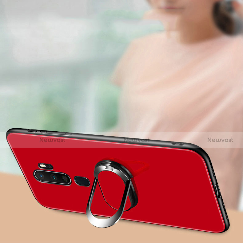 Silicone Frame Mirror Case Cover with Magnetic Finger Ring Stand for Oppo A11