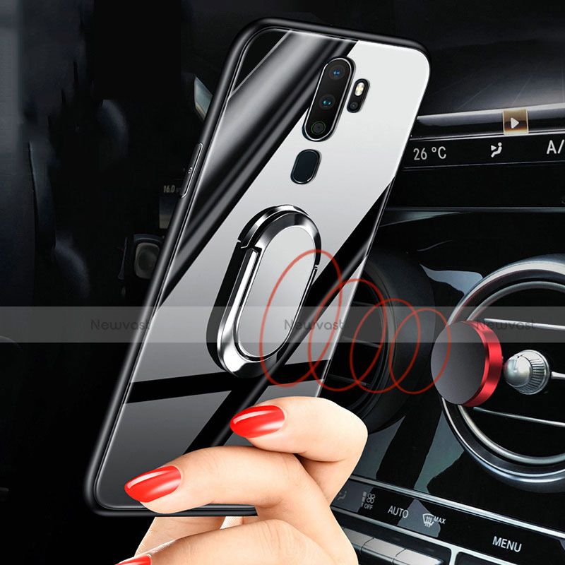 Silicone Frame Mirror Case Cover with Magnetic Finger Ring Stand for Oppo A11X