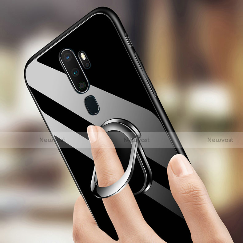 Silicone Frame Mirror Case Cover with Magnetic Finger Ring Stand for Oppo A11X