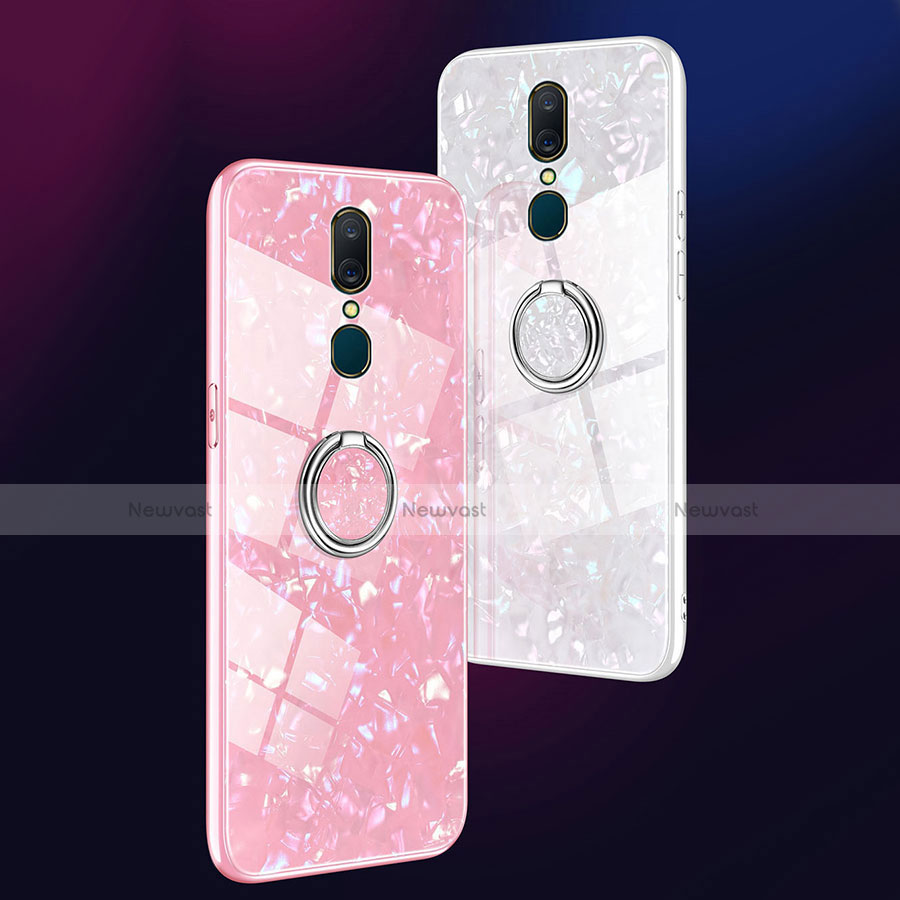 Silicone Frame Mirror Case Cover with Magnetic Finger Ring Stand for Oppo A9