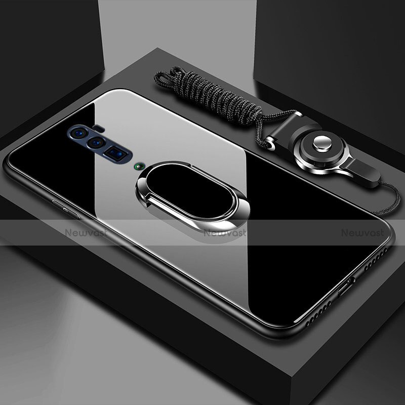 Silicone Frame Mirror Case Cover with Magnetic Finger Ring Stand for Oppo Reno 10X Zoom Black