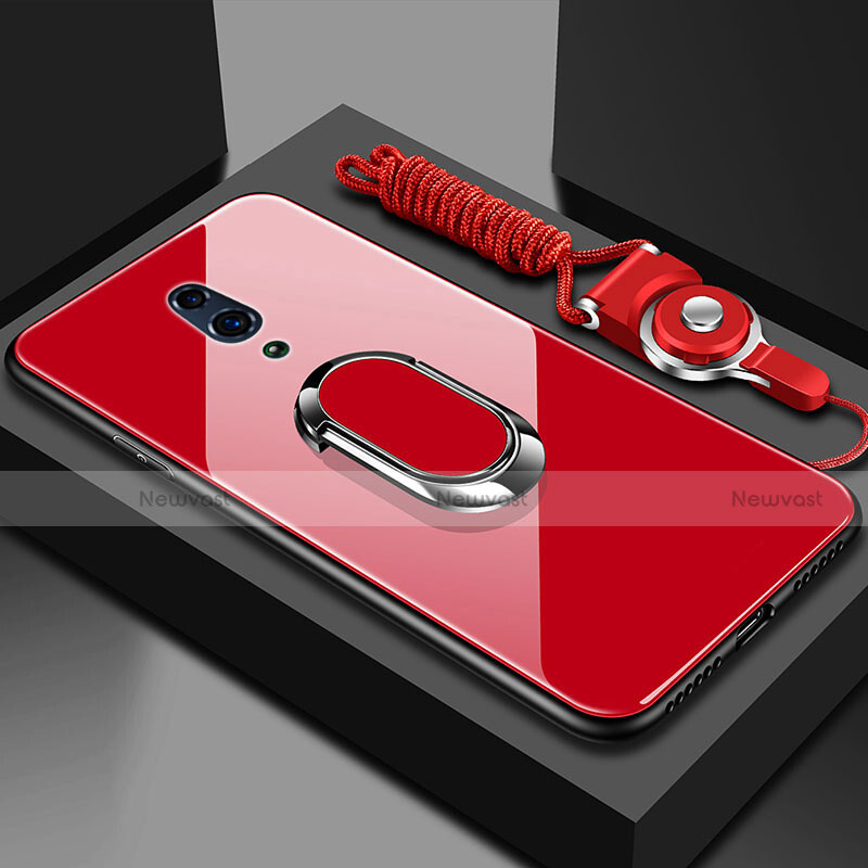 Silicone Frame Mirror Case Cover with Magnetic Finger Ring Stand for Oppo Reno Red