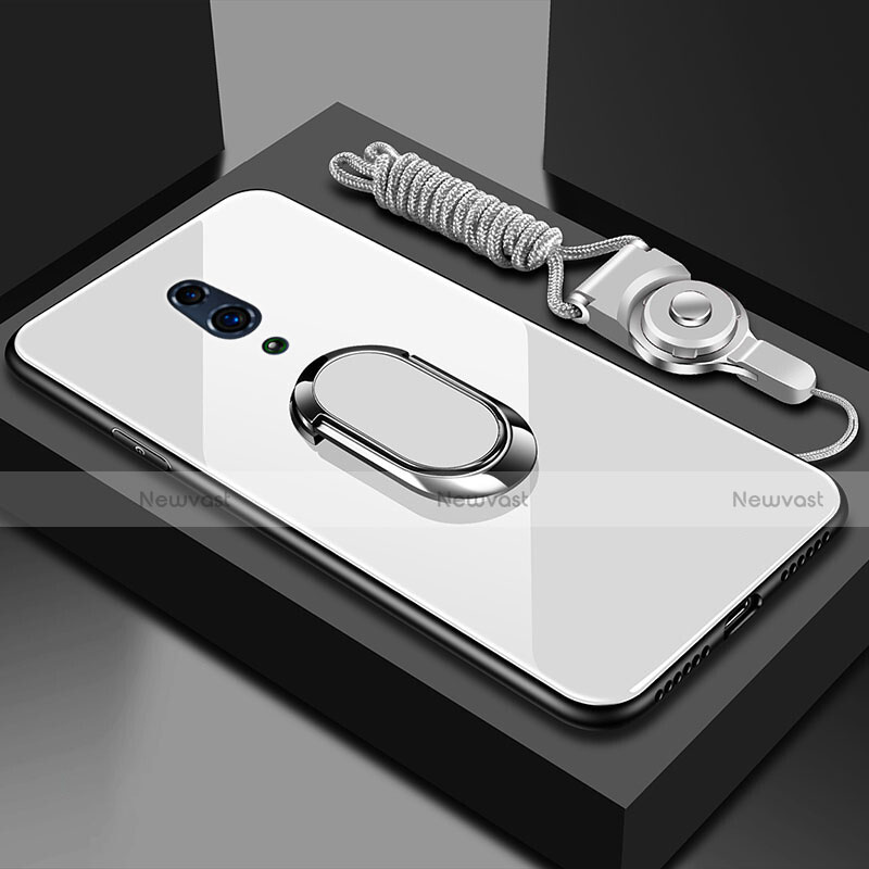 Silicone Frame Mirror Case Cover with Magnetic Finger Ring Stand for Oppo Reno White