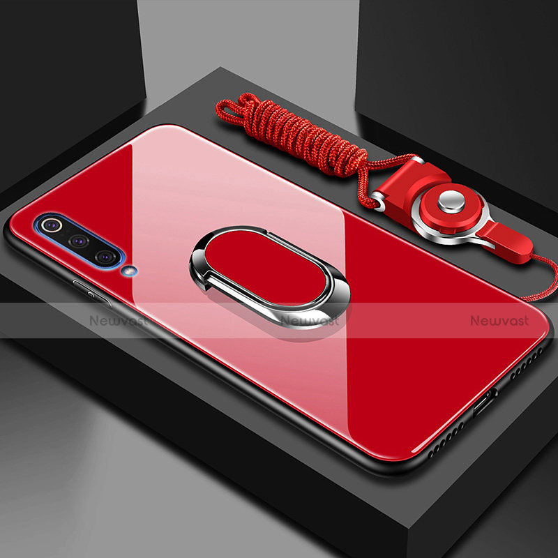 Silicone Frame Mirror Case Cover with Magnetic Finger Ring Stand for Xiaomi CC9e Red