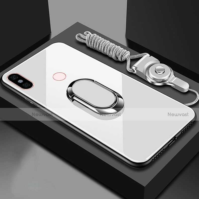 Silicone Frame Mirror Case Cover with Magnetic Finger Ring Stand for Xiaomi Mi 6X