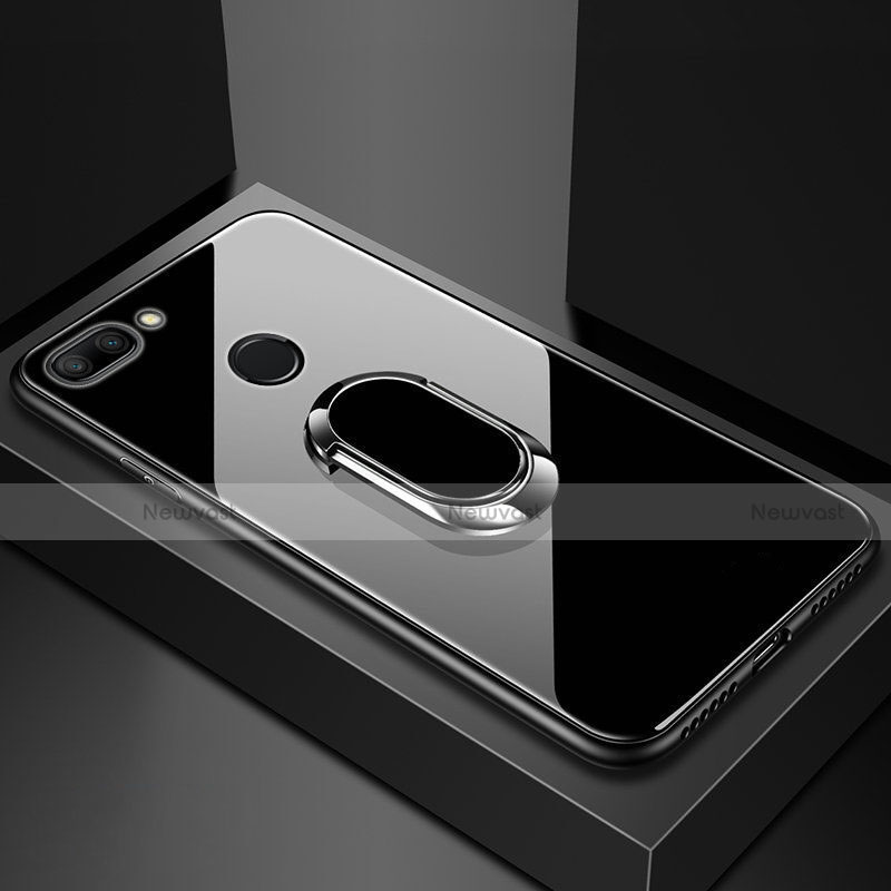 Silicone Frame Mirror Case Cover with Magnetic Finger Ring Stand for Xiaomi Mi 8 Lite Black