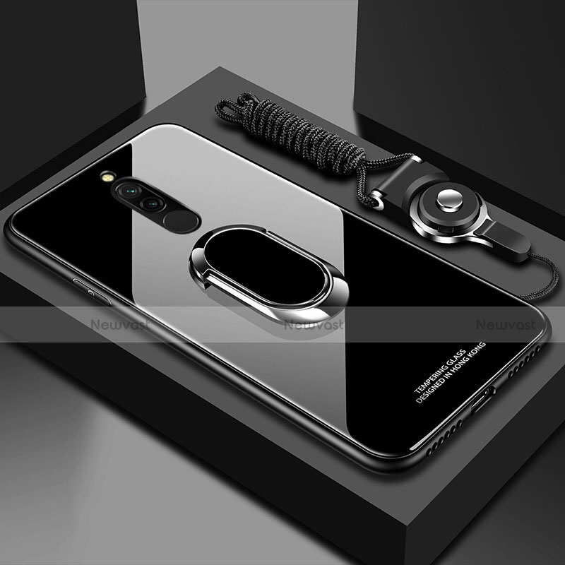 Silicone Frame Mirror Case Cover with Magnetic Finger Ring Stand for Xiaomi Redmi 8 Black