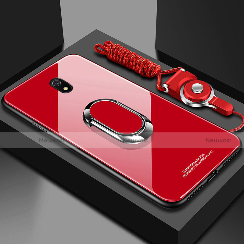 Silicone Frame Mirror Case Cover with Magnetic Finger Ring Stand for Xiaomi Redmi 8A Red