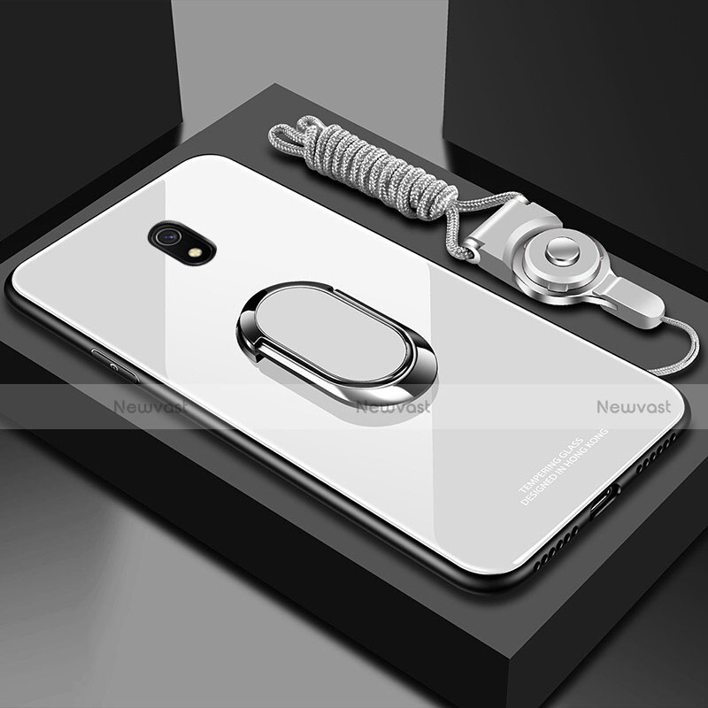 Silicone Frame Mirror Case Cover with Magnetic Finger Ring Stand for Xiaomi Redmi 8A White