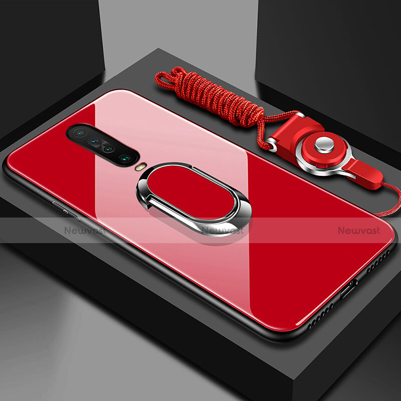 Silicone Frame Mirror Case Cover with Magnetic Finger Ring Stand for Xiaomi Redmi K30 4G Red