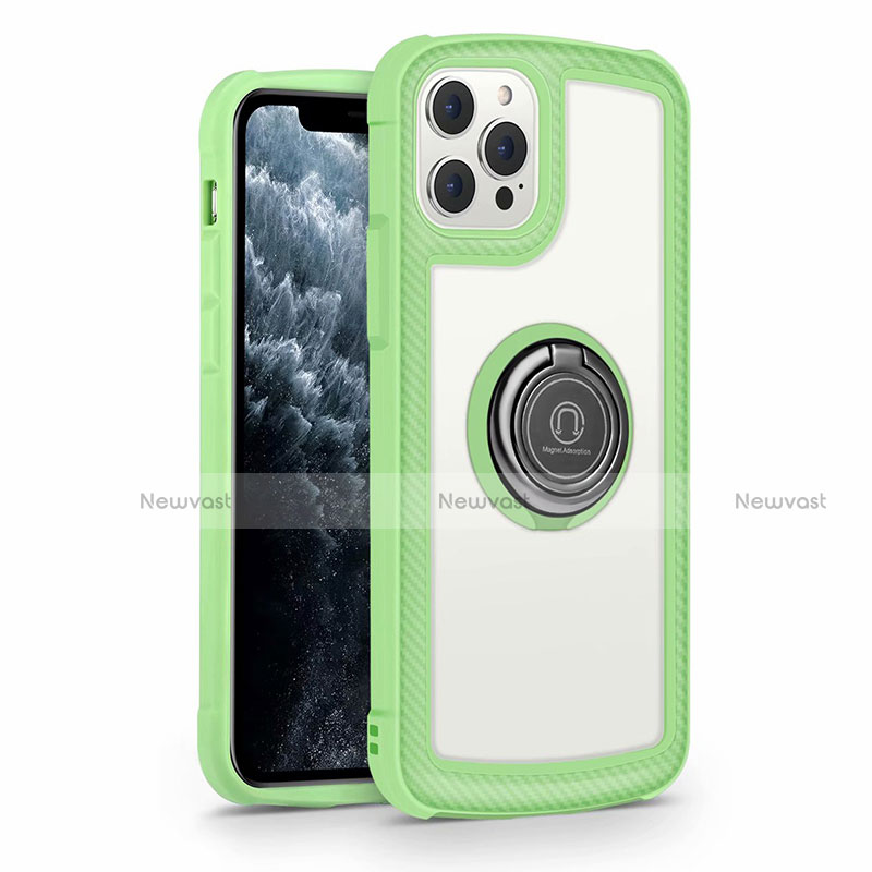 Silicone Frame Mirror Case Cover with Magnetic Finger Ring Stand N01 for Apple iPhone 12 Pro