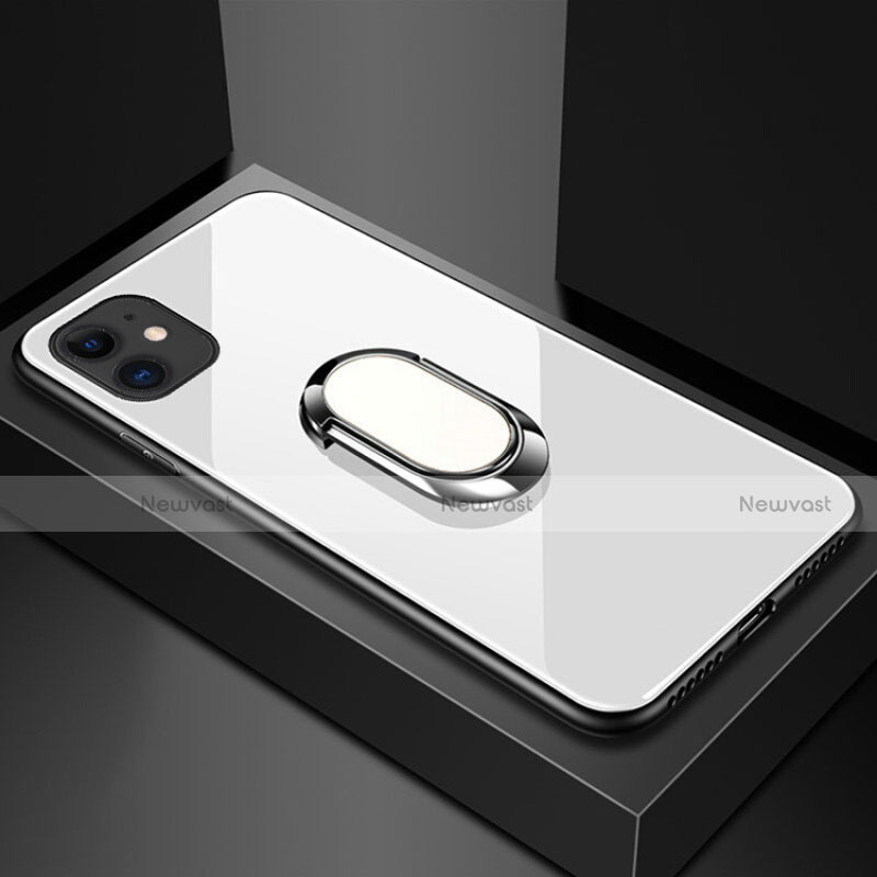 Silicone Frame Mirror Case Cover with Magnetic Finger Ring Stand T01 for Apple iPhone 11