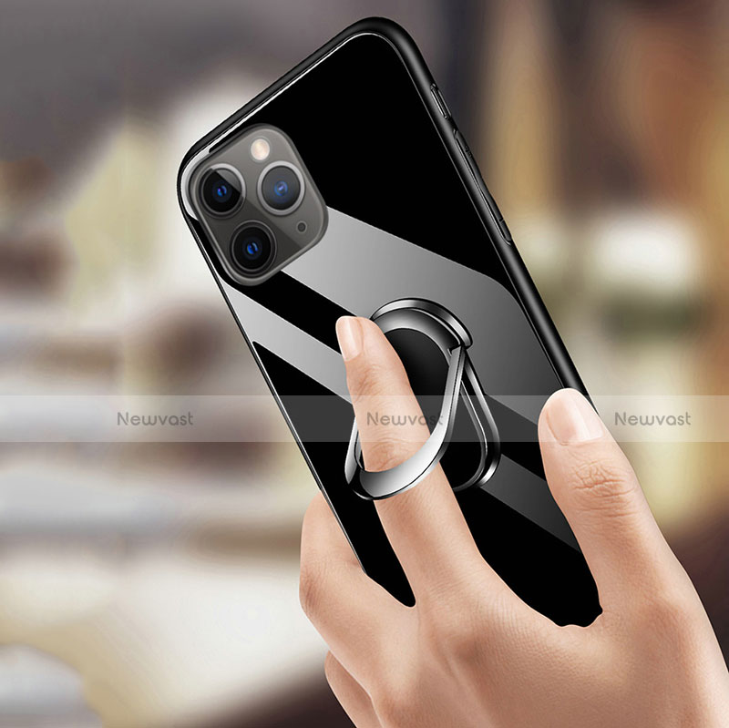 Silicone Frame Mirror Case Cover with Magnetic Finger Ring Stand T01 for Apple iPhone 11 Pro