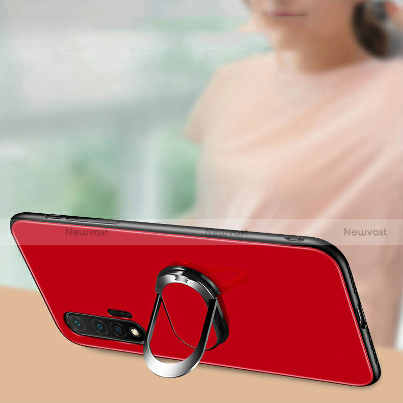 Silicone Frame Mirror Case Cover with Magnetic Finger Ring Stand T01 for Huawei Nova 6