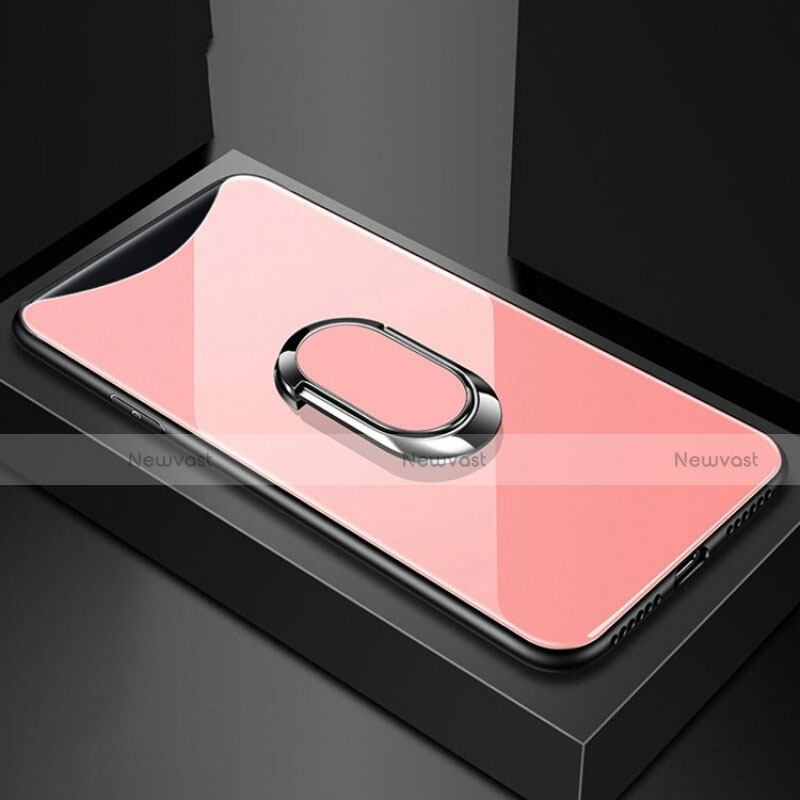 Silicone Frame Mirror Case Cover with Magnetic Finger Ring Stand T01 for Oppo Find X Super Flash Edition
