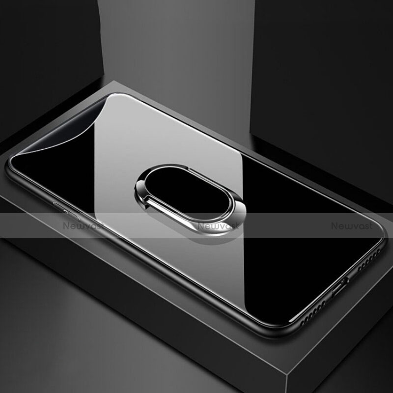 Silicone Frame Mirror Case Cover with Magnetic Finger Ring Stand T01 for Oppo Find X Super Flash Edition Black