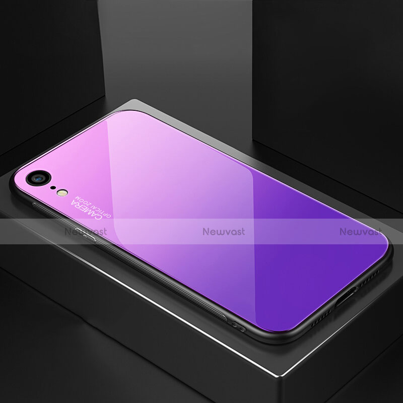 Silicone Frame Mirror Rainbow Gradient Case Cover A01 for Apple iPhone XR Purple