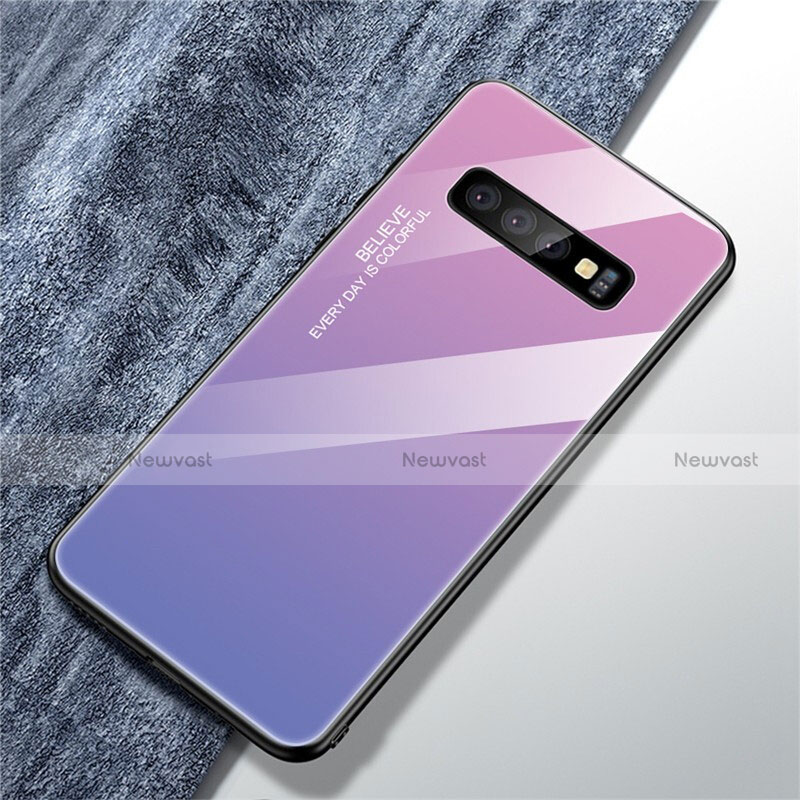 Silicone Frame Mirror Rainbow Gradient Case Cover A01 for Samsung Galaxy S10 Plus Purple