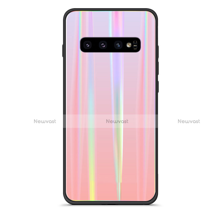 Silicone Frame Mirror Rainbow Gradient Case Cover A02 for Samsung Galaxy S10 Plus Rose Gold