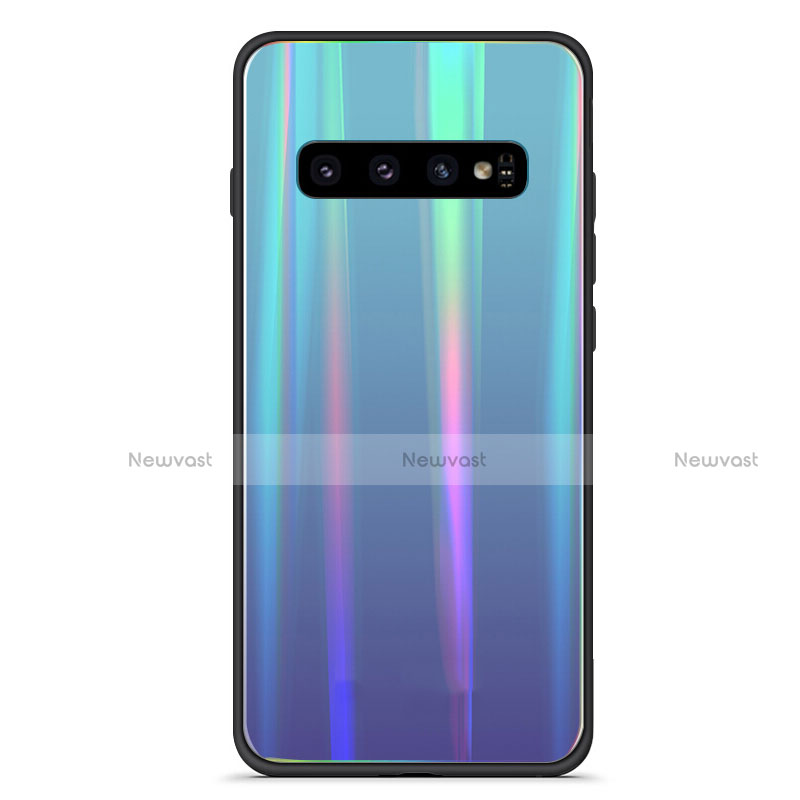 Silicone Frame Mirror Rainbow Gradient Case Cover A02 for Samsung Galaxy S10 Plus Sky Blue