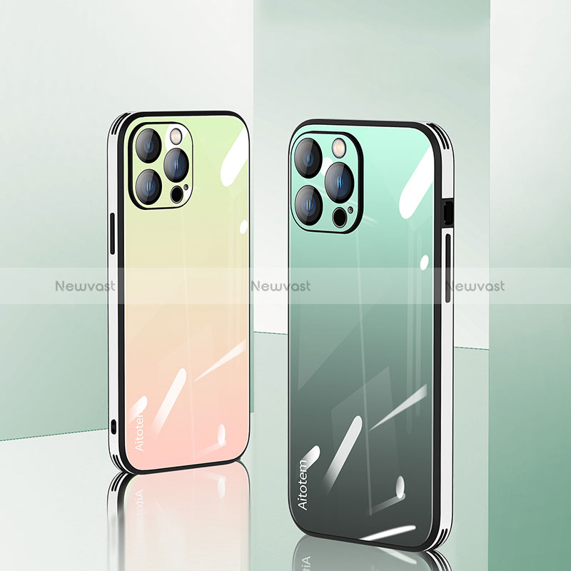 Silicone Frame Mirror Rainbow Gradient Case Cover AT1 for Apple iPhone 15 Pro