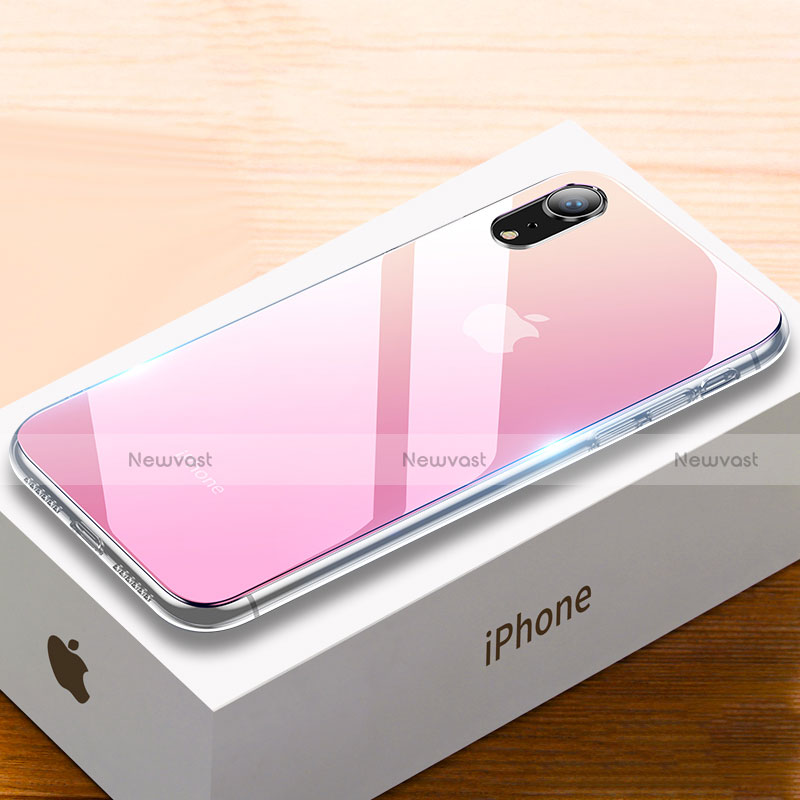 Silicone Frame Mirror Rainbow Gradient Case Cover for Apple iPhone XR Pink