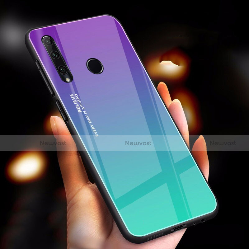 Silicone Frame Mirror Rainbow Gradient Case Cover for Huawei Honor 20 Lite Cyan