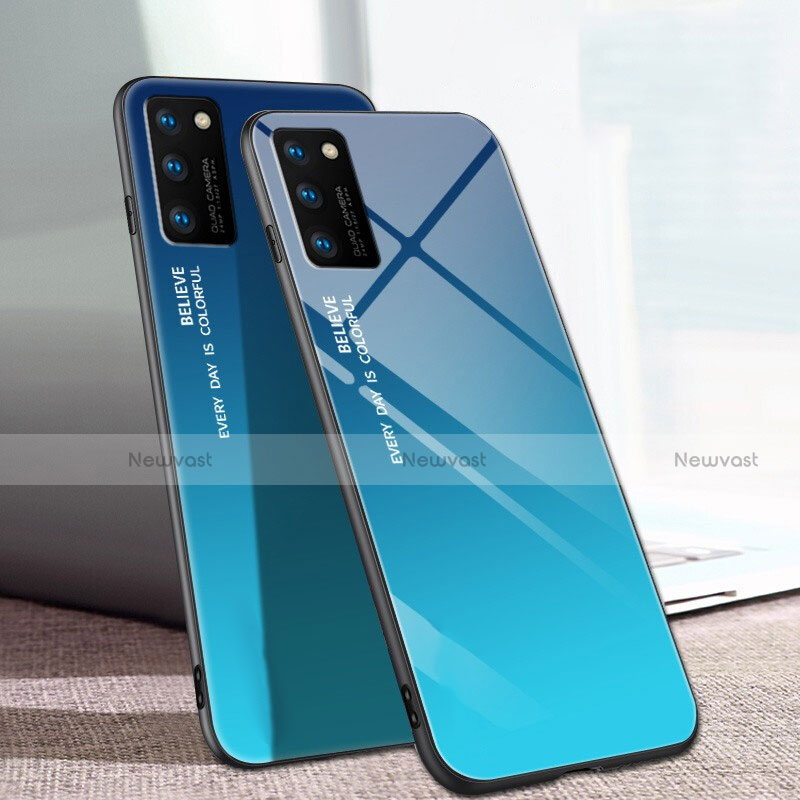 Silicone Frame Mirror Rainbow Gradient Case Cover for Huawei Honor View 30 Pro 5G Sky Blue