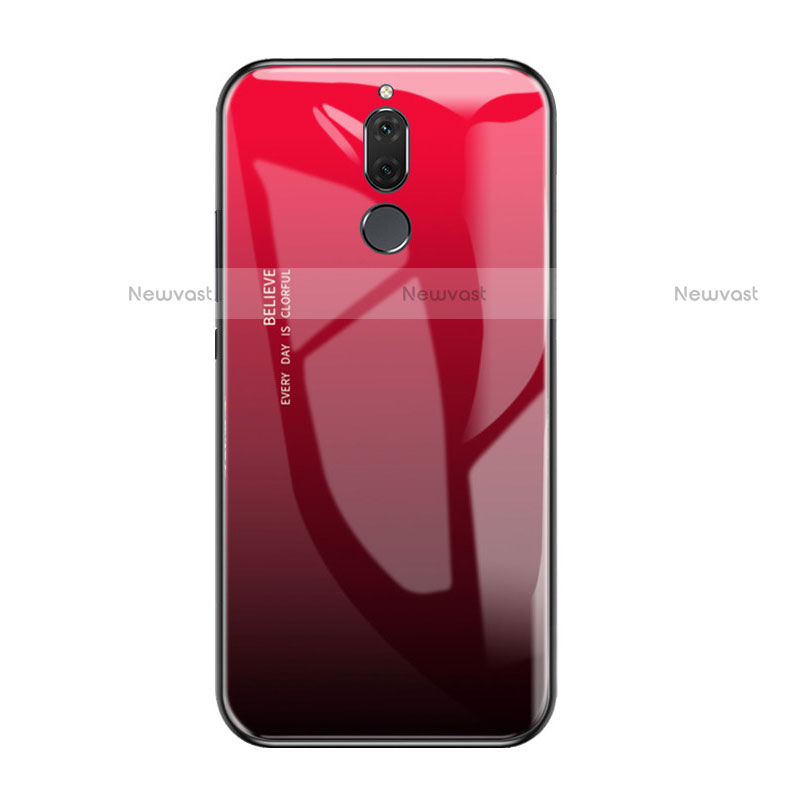 Silicone Frame Mirror Rainbow Gradient Case Cover for Huawei Mate 10 Lite Red