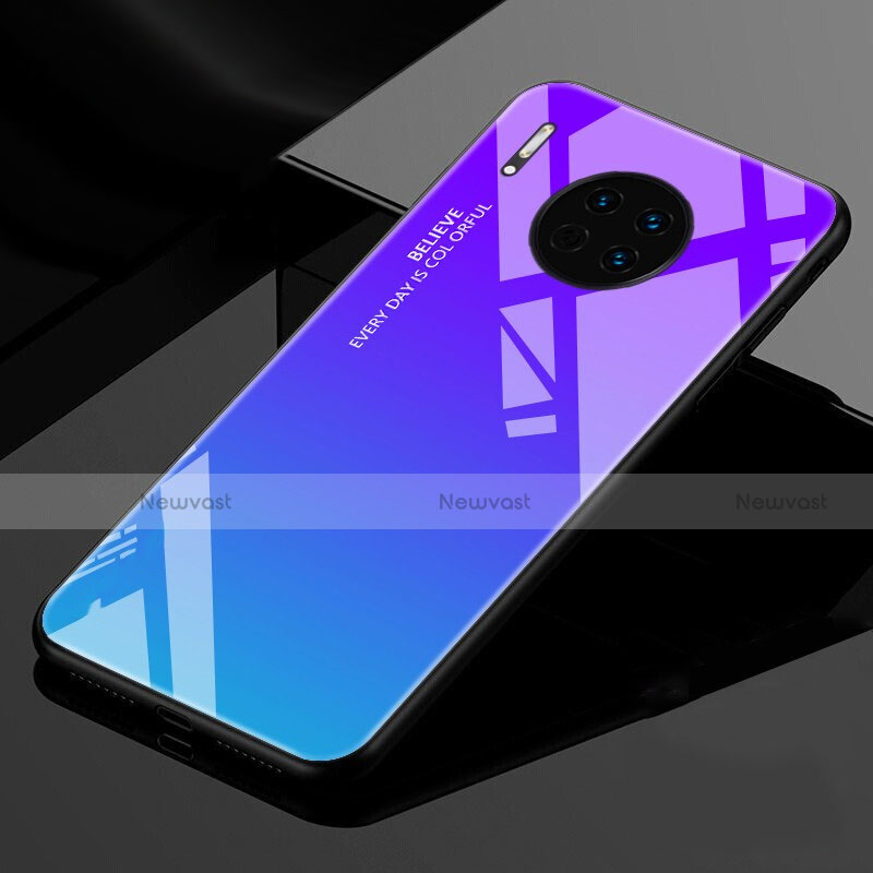 Silicone Frame Mirror Rainbow Gradient Case Cover for Huawei Mate 30 Blue