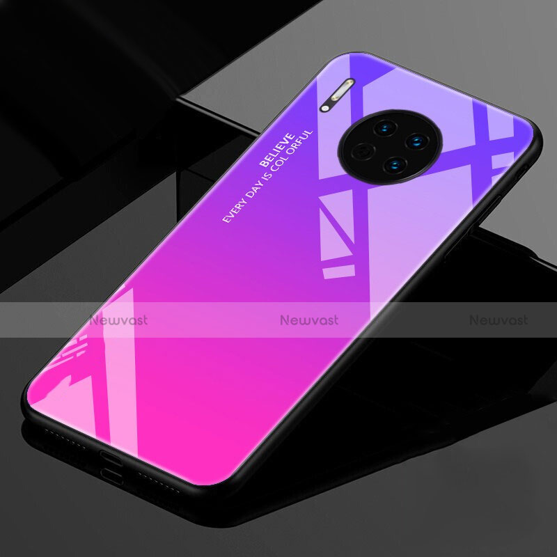 Silicone Frame Mirror Rainbow Gradient Case Cover for Huawei Mate 30 Hot Pink