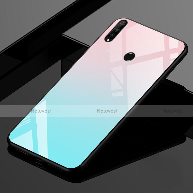 Silicone Frame Mirror Rainbow Gradient Case Cover for Huawei Nova 4e Cyan