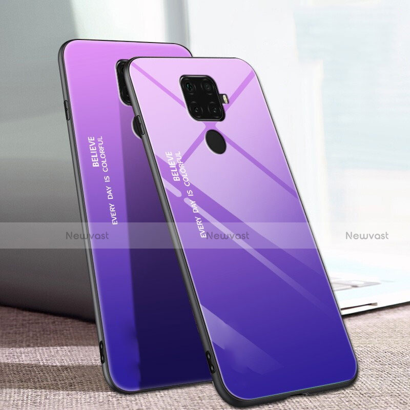 Silicone Frame Mirror Rainbow Gradient Case Cover for Huawei Nova 5i Pro Purple