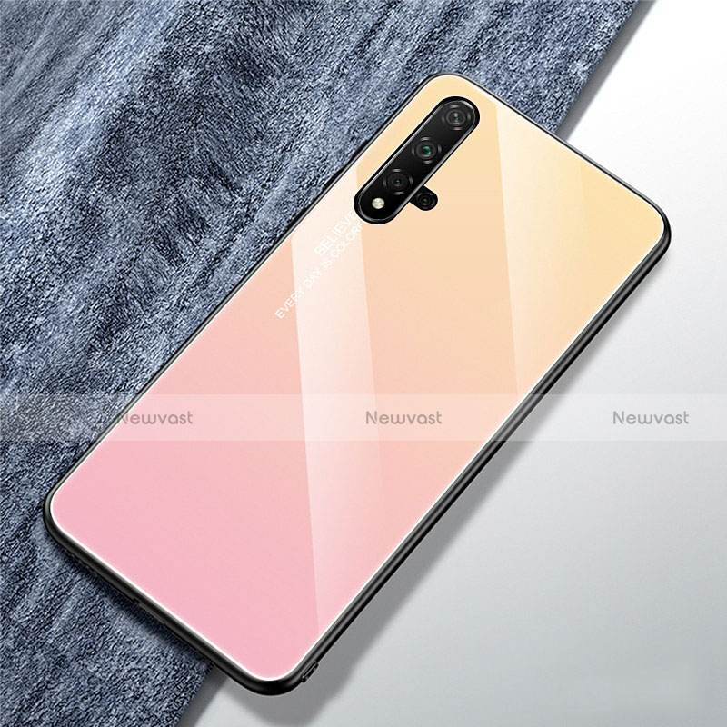 Silicone Frame Mirror Rainbow Gradient Case Cover for Huawei Nova 5T Pink