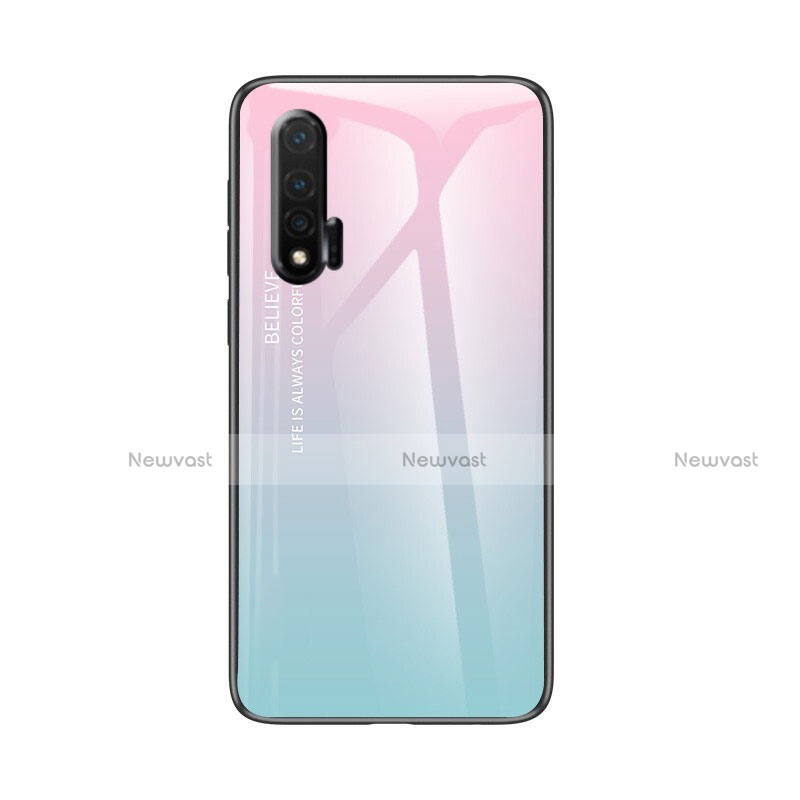 Silicone Frame Mirror Rainbow Gradient Case Cover for Huawei Nova 6 Cyan