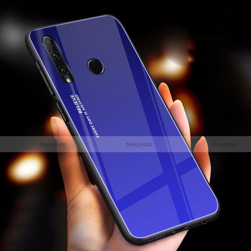 Silicone Frame Mirror Rainbow Gradient Case Cover for Huawei P Smart+ Plus (2019) Blue