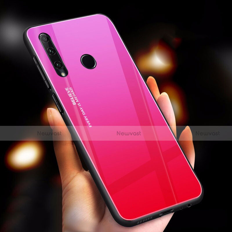 Silicone Frame Mirror Rainbow Gradient Case Cover for Huawei P Smart+ Plus (2019) Hot Pink