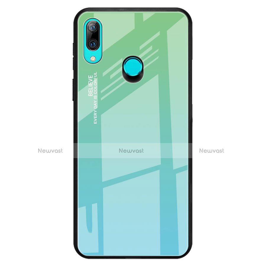 Silicone Frame Mirror Rainbow Gradient Case Cover for Huawei P Smart Z Cyan