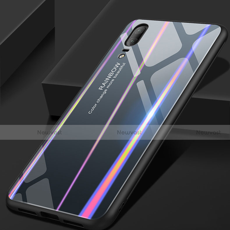 Silicone Frame Mirror Rainbow Gradient Case Cover for Huawei P20 Gray