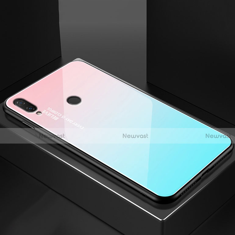 Silicone Frame Mirror Rainbow Gradient Case Cover for Huawei P20 Lite Cyan