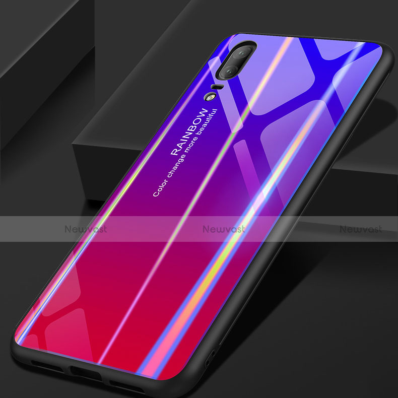 Silicone Frame Mirror Rainbow Gradient Case Cover for Huawei P20 Purple