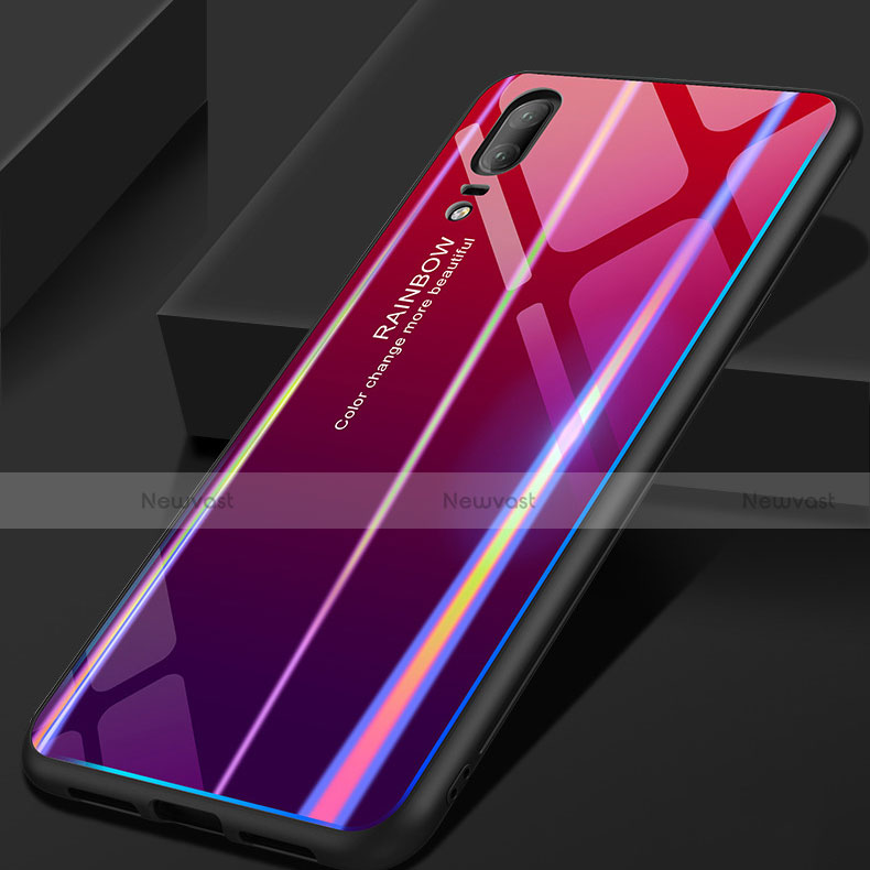 Silicone Frame Mirror Rainbow Gradient Case Cover for Huawei P20 Red