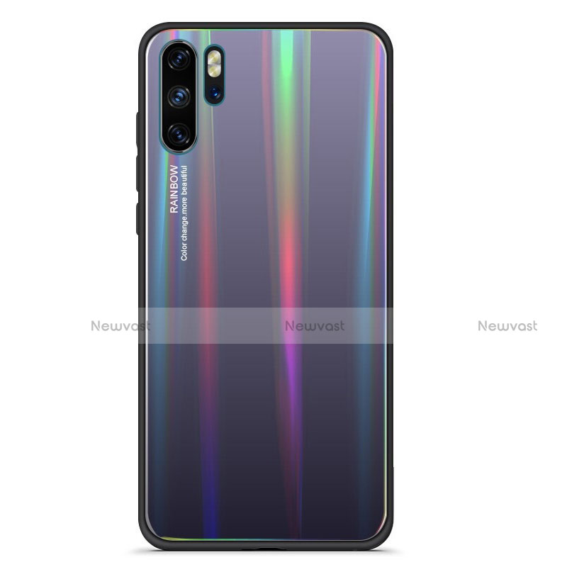 Silicone Frame Mirror Rainbow Gradient Case Cover for Huawei P30 Pro New Edition Gray